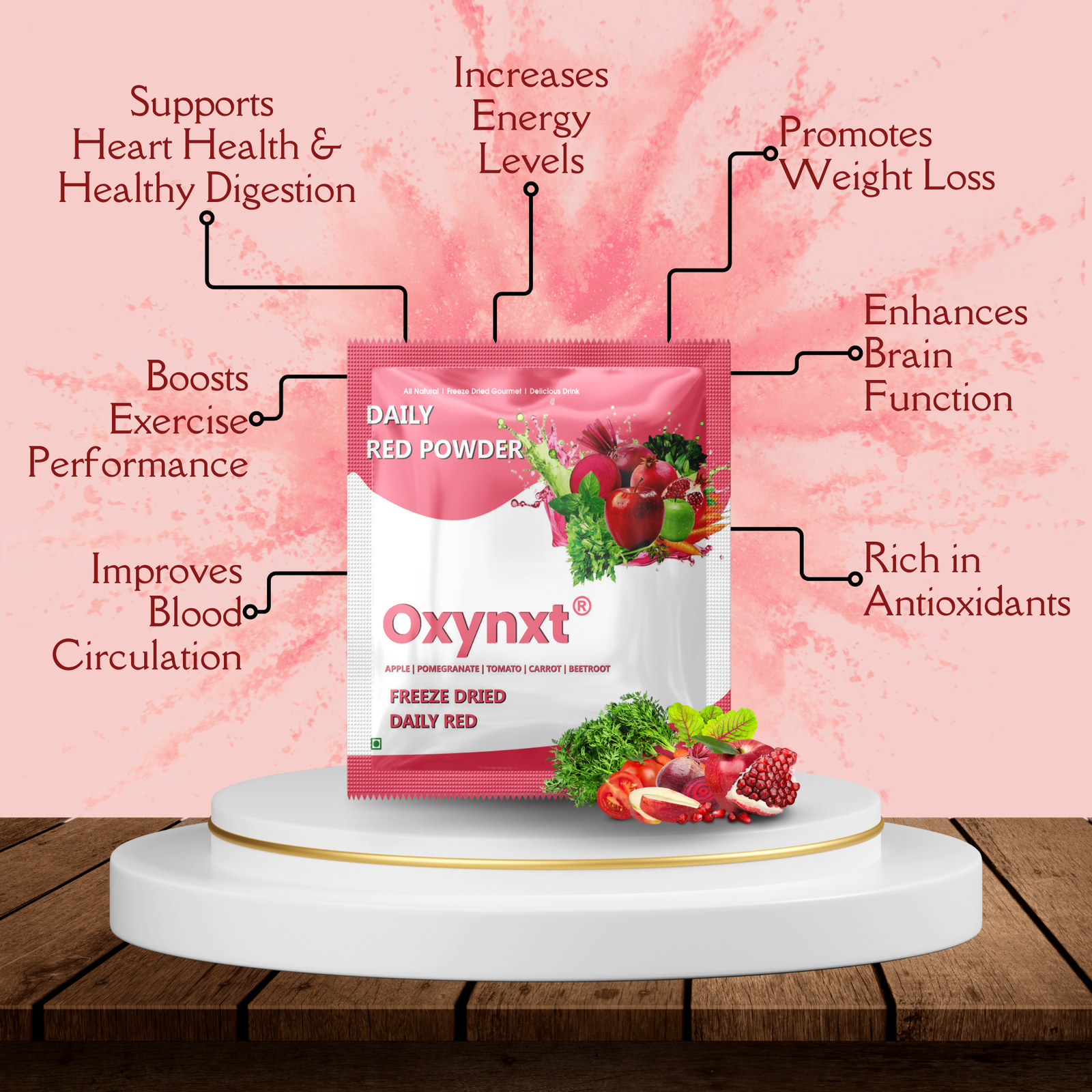 Oxynxt Freeze-Dried Daily Red Powder – 10 Count (50g) | Natural, Non-GMO, Gluten-Free, Vegan | Supports Energy, Endurance & Health | Ready-to-Mix Superfood Blend with Apple, Pomegranate, Tomato, Carrot & Beetroot - Image 6