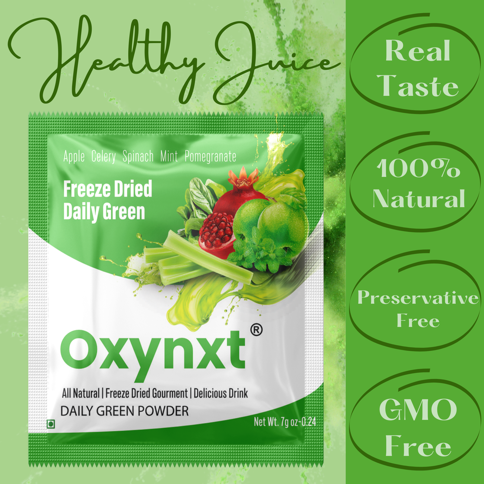 Oxynxt Freeze-Dried Daily Green Powder – 10 Count (50g) | Natural, Non-GMO, Gluten-Free, Vegan | Supports Energy, Endurance & Health | Ready-to-Mix Superfood Blend with Apple, Celery, Spinach, Mint & Pomegranate - Image 3